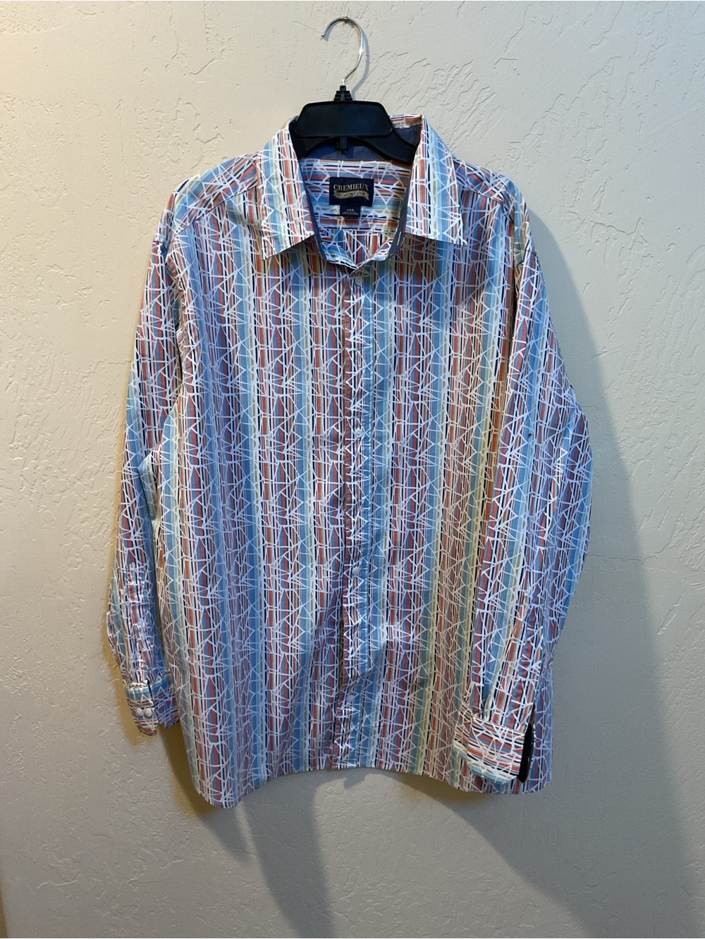 Daniel Cremieux XXLB Striped Geometric Button-Down in White, Blue & Brown